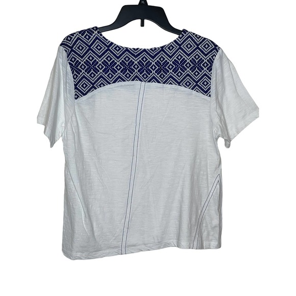 THML Women Top Crew Neck‎ 100% Cotton Short Sleeve Gauze White/Blue Medium - Picture 3 of 10